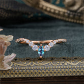 2 Prong Marquise & Round Cut Alexandrite Curved Wedding Band Stacking Ring